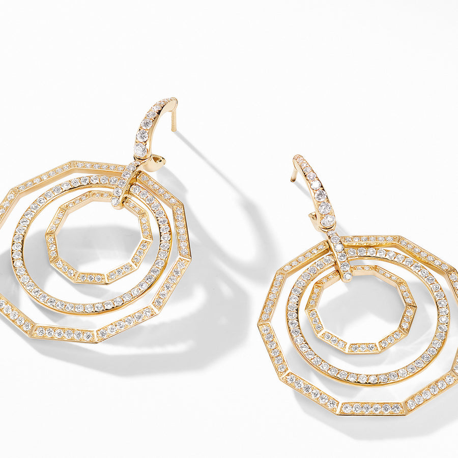 Stax Full Pave Drop Earrings in 18K Yellow Gold