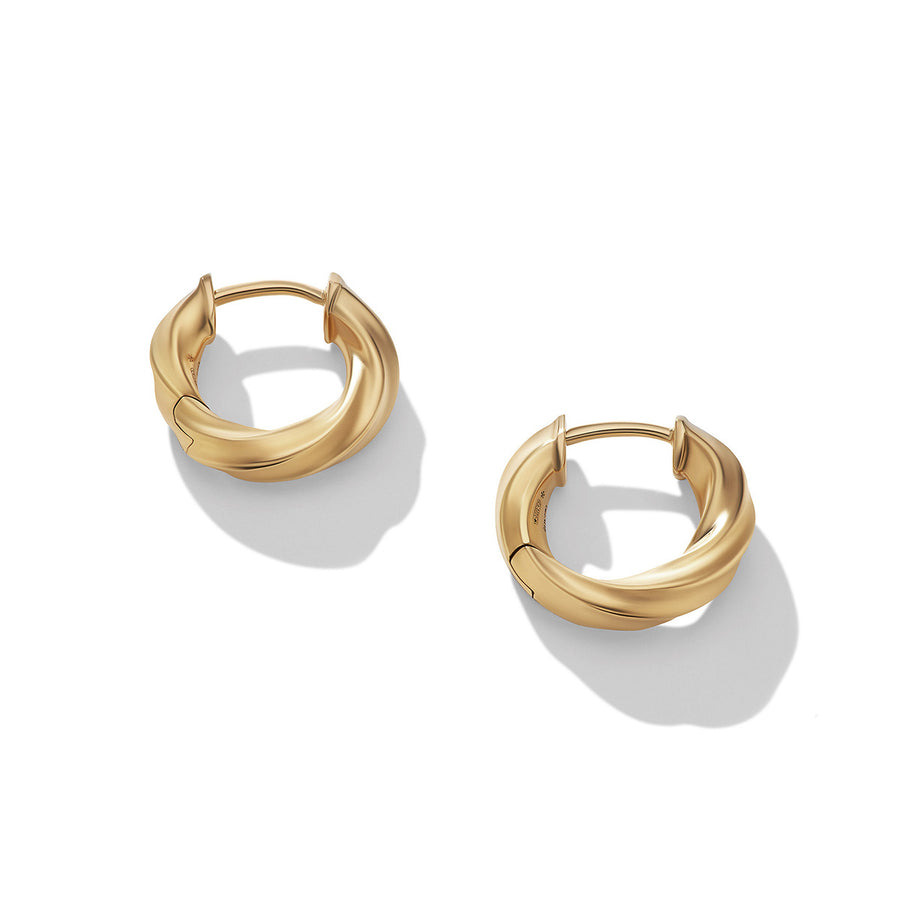 Cable Edge Huggie Hoop Earrings in Recycled 18K Yellow Gold