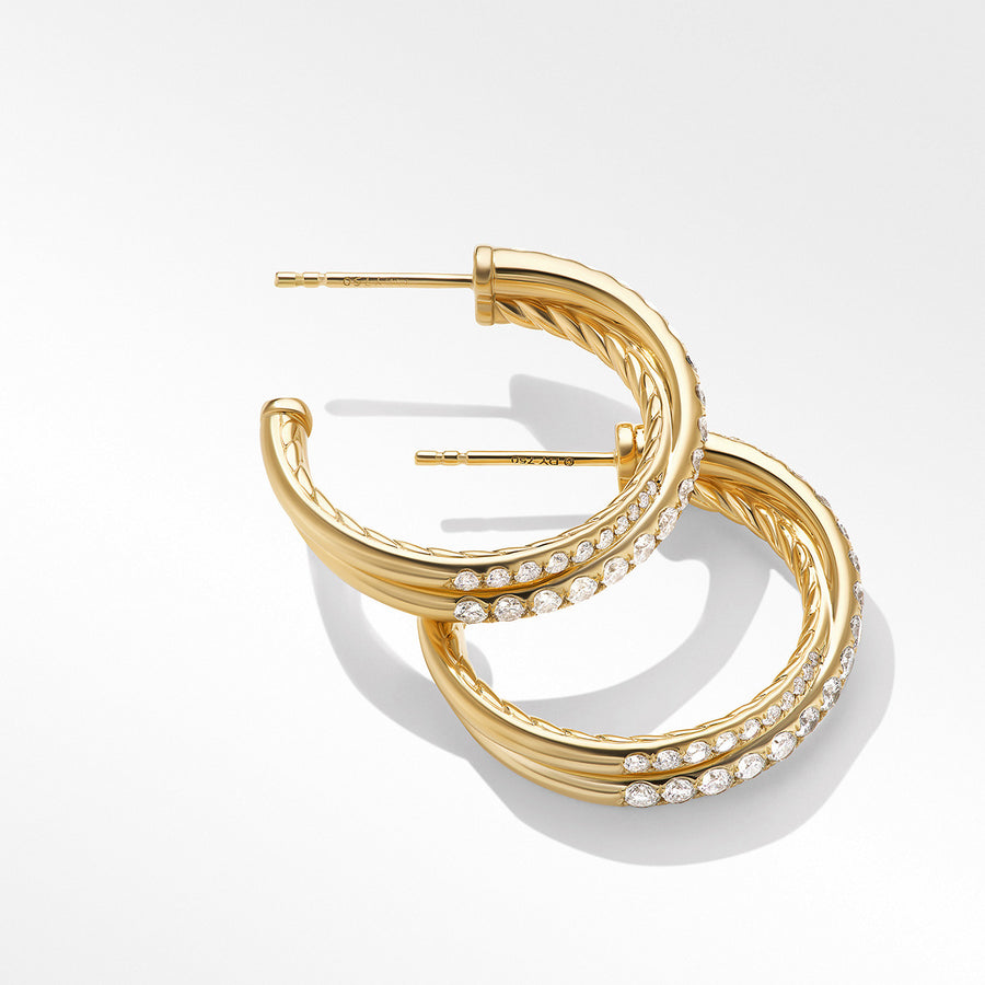 Pave Crossover Hoop Earrings in 18K Yellow Gold with Diamonds
