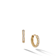 Sculpted Cable Huggie Hoop Earrings in 18K Yellow Gold with Pave Diamonds