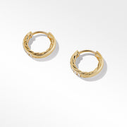 Sculpted Cable Huggie Hoop Earrings in 18K Yellow Gold with Pave Diamonds