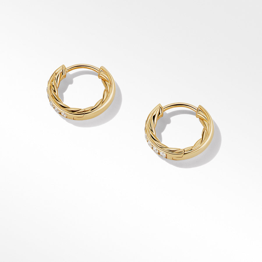 Sculpted Cable Huggie Hoop Earrings in 18K Yellow Gold with Pave Diamonds