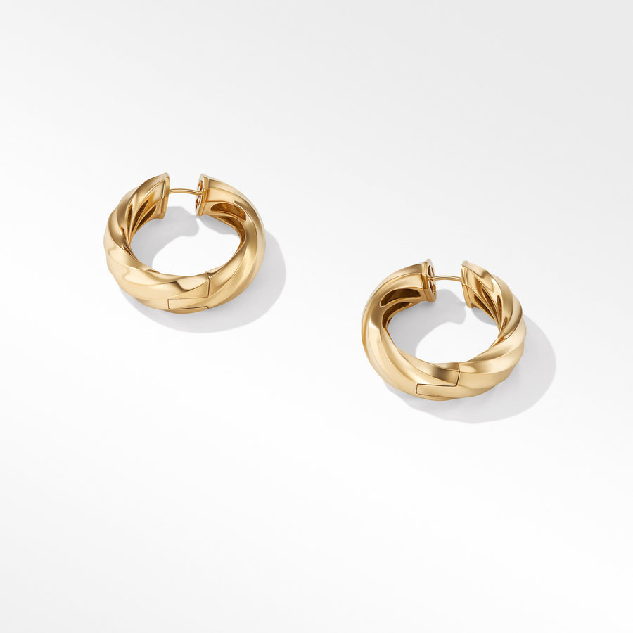 Cable Edge Hoop Earrings in Recycled 18K Yellow Gold