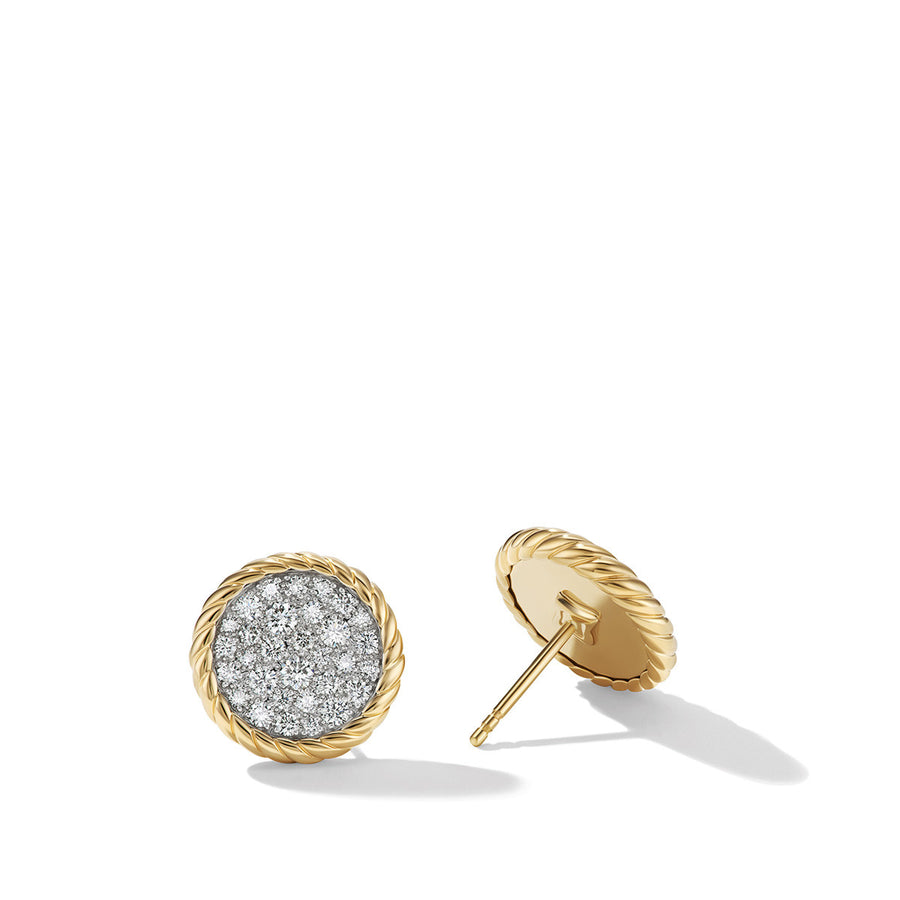 DY Elements Button Stud Earrings in 18K Yellow Gold with Pave Diamonds