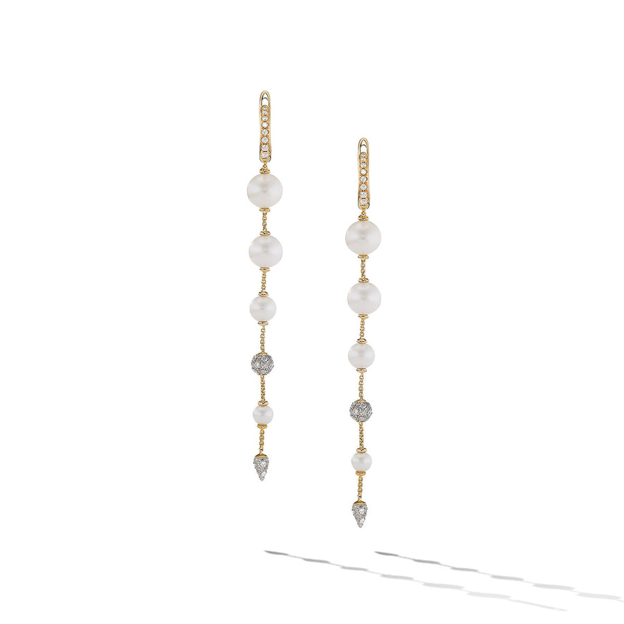 Pearl and Pave Drop Earrings in 18K Yellow Gold with Diamonds