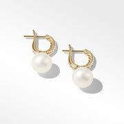 Pearl and Pave Drop Earrings in 18K Yellow Gold with Diamonds