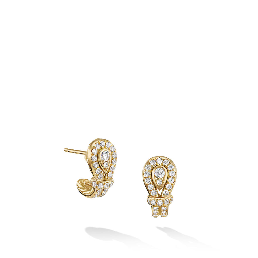Thoroughbred Loop Huggie Hoop Earrings in 18K Yellow Gold with Full Pave Diamonds