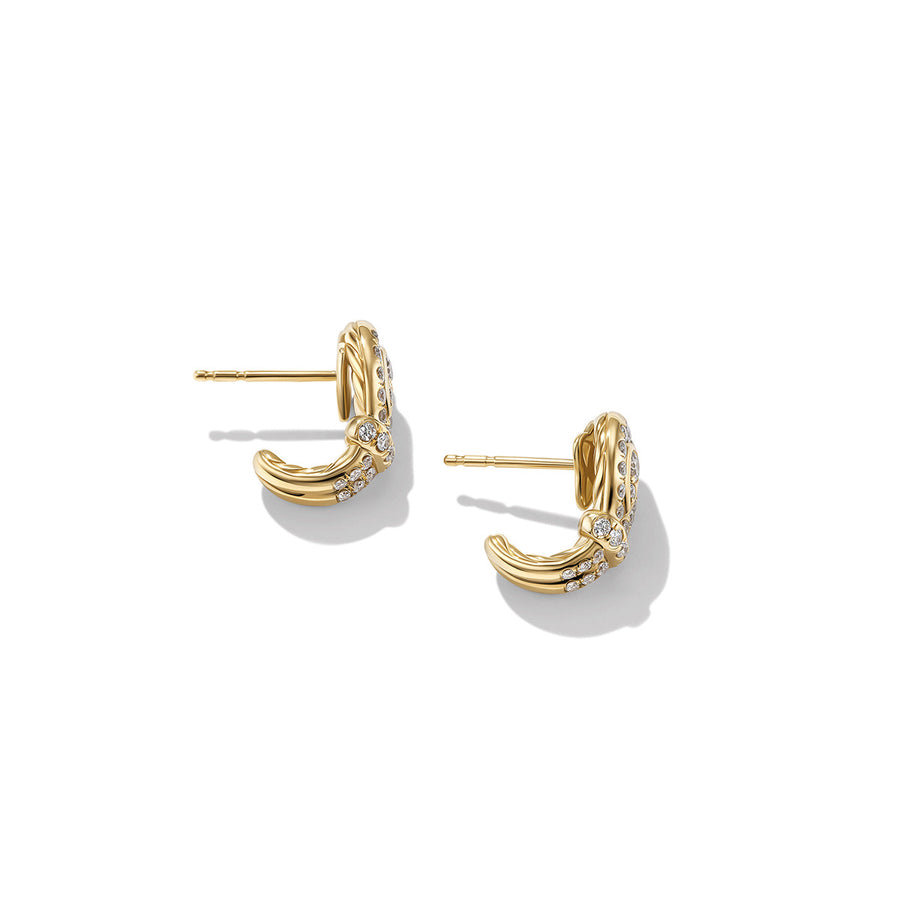 Thoroughbred Loop Huggie Hoop Earrings in 18K Yellow Gold with Full Pave Diamonds