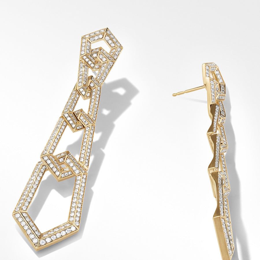 Carlyle Linked Drop Earrings in 18K Yellow Gold with Full Pave Diamonds