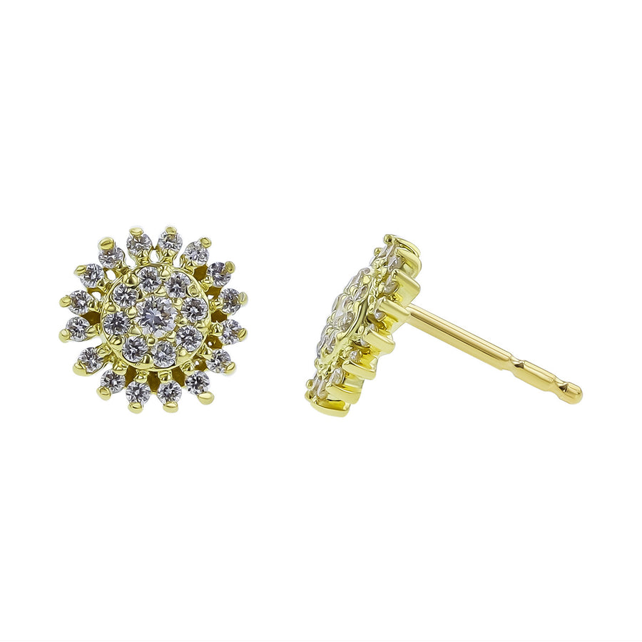 18K Yellow Gold and Diamond Sunburst Stud Earrings