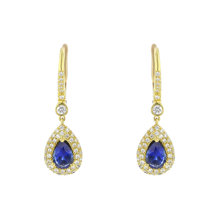 Sapphire and Diamond Halo Drop Earrings