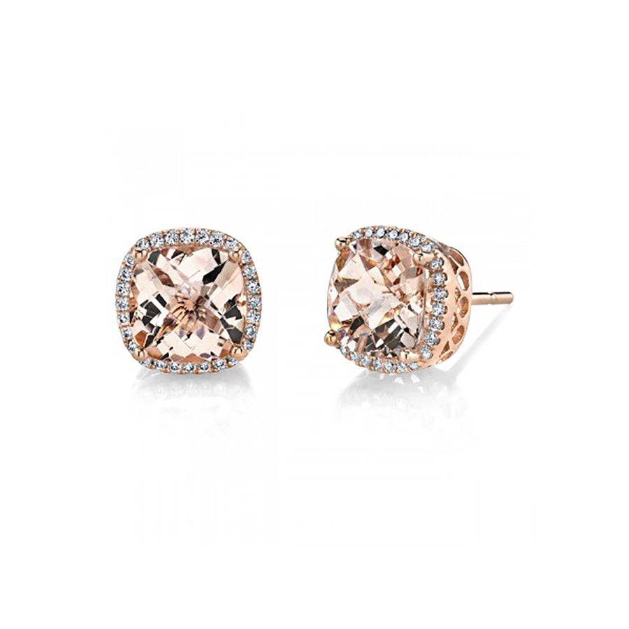 14K Rose Gold Cushion Morganite Diamond Ring