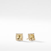 Chatelaine Pave Bezel Stud Earring with Champagne Citrine and Diamonds in 18K Gold