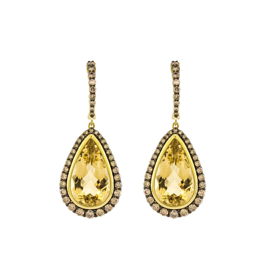 Champagne Diamond and Yellow Beryl Drop Earrings