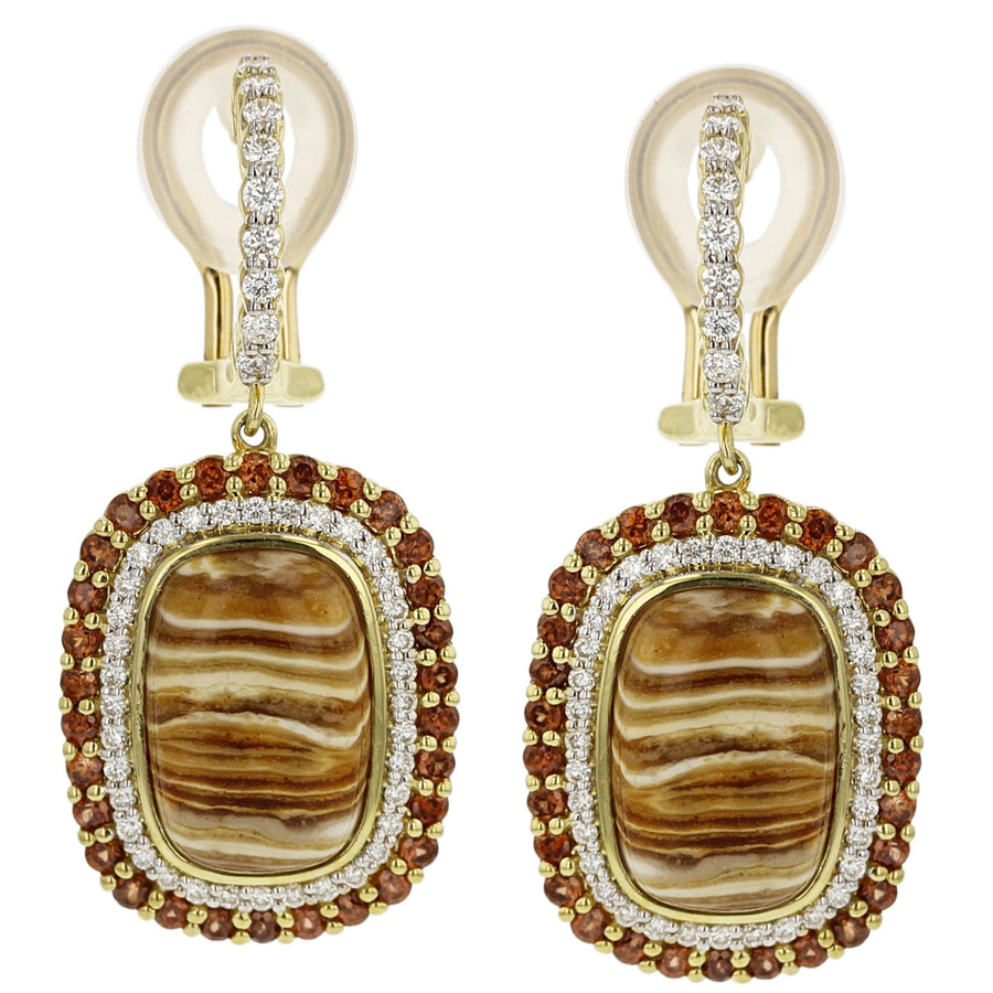 Agate Earrings with Diamonds and Brown Zircon