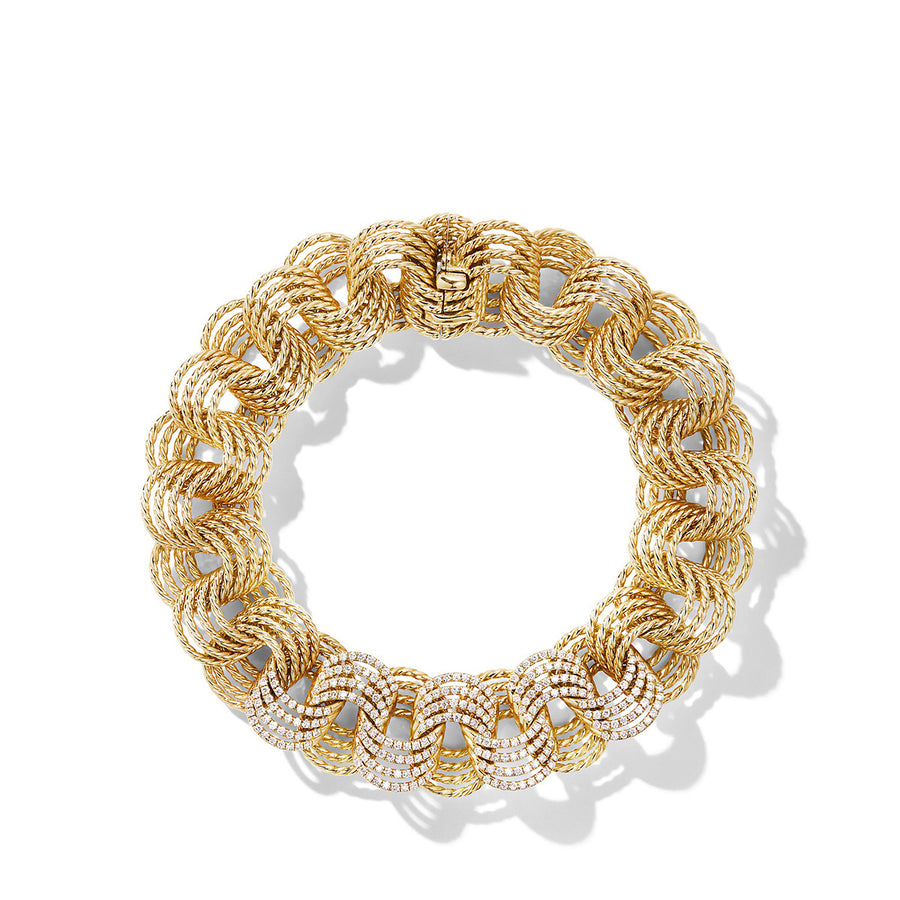 DY Origami Micro Cable Bracelet in 18K Yellow Gold with Diamonds