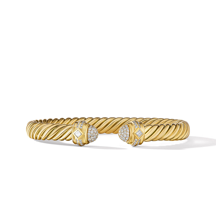 Cablespira Oval Bracelet in 18K Yellow Gold with Pave Diamonds