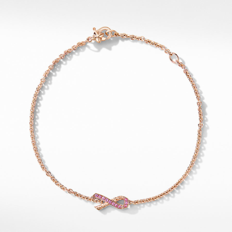 Ribbon Chain Bracelet in 18K Rose Gold with Pave Pink Sapphires