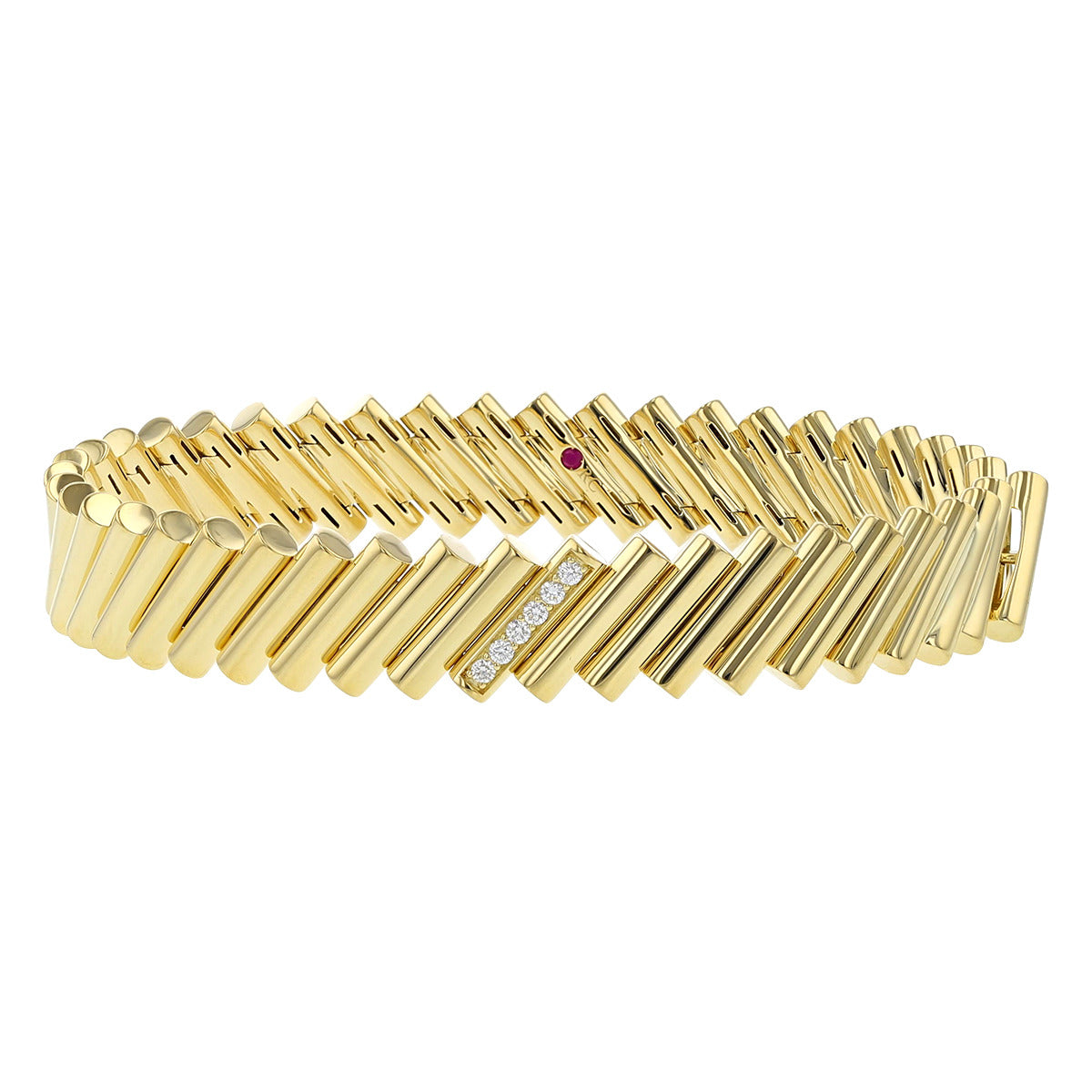 Dominio Accent Hinged Bangle in 18K Yellow Gold and Diamond