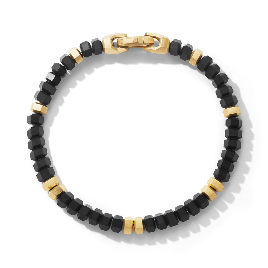 Men's Gold Beaded Bracelet: Onyx & Nylon Woven