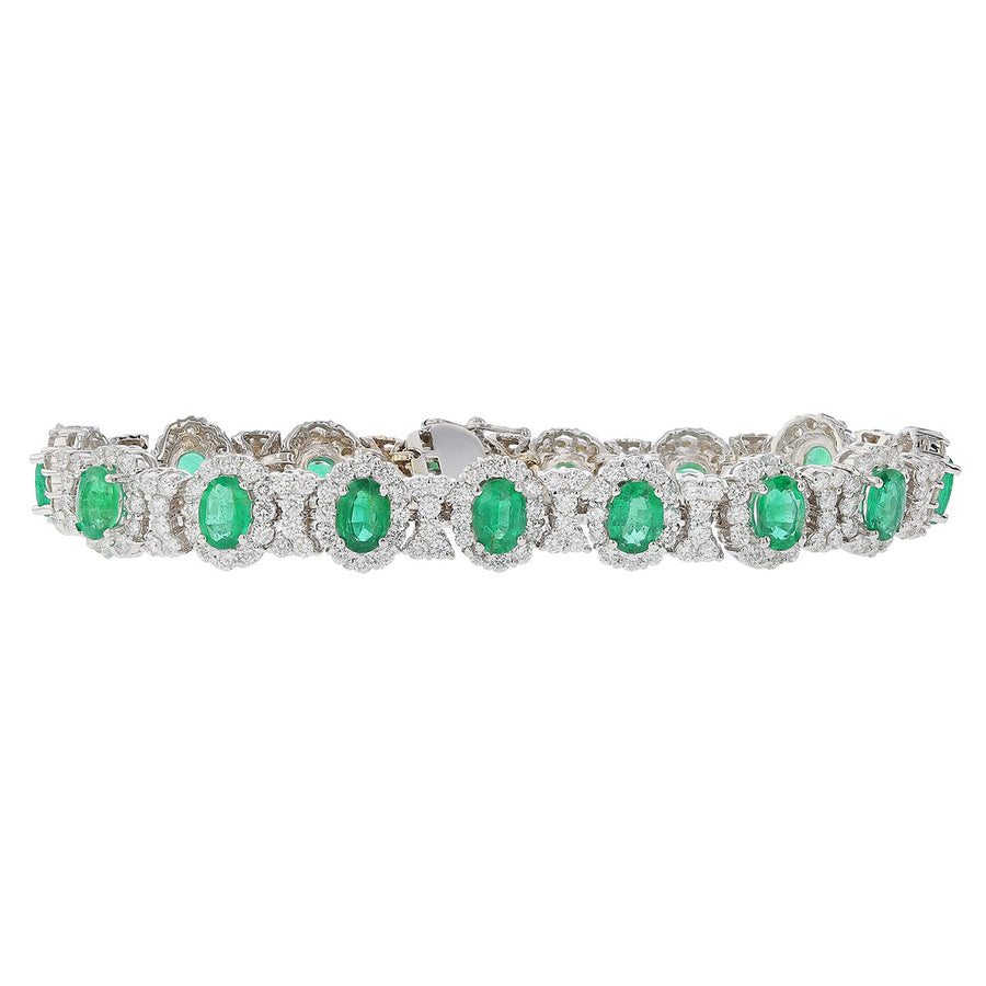 Oval Emerald and Diamond Halo and Bowtie Bracelet