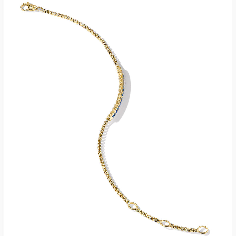 Petite Pave Bar Bracelet in 18K Yellow Gold with Blue Sapphires