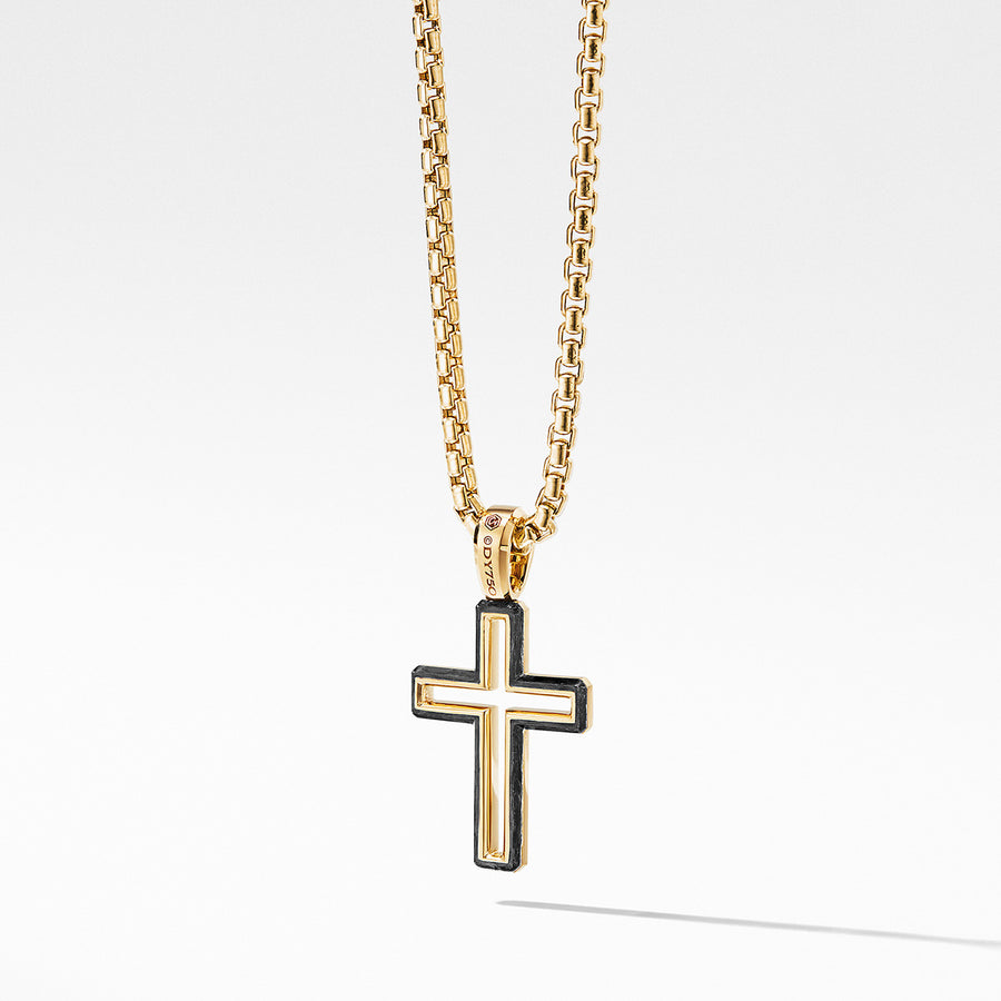 Forged Carbon Cross Pendant with 18K Gold