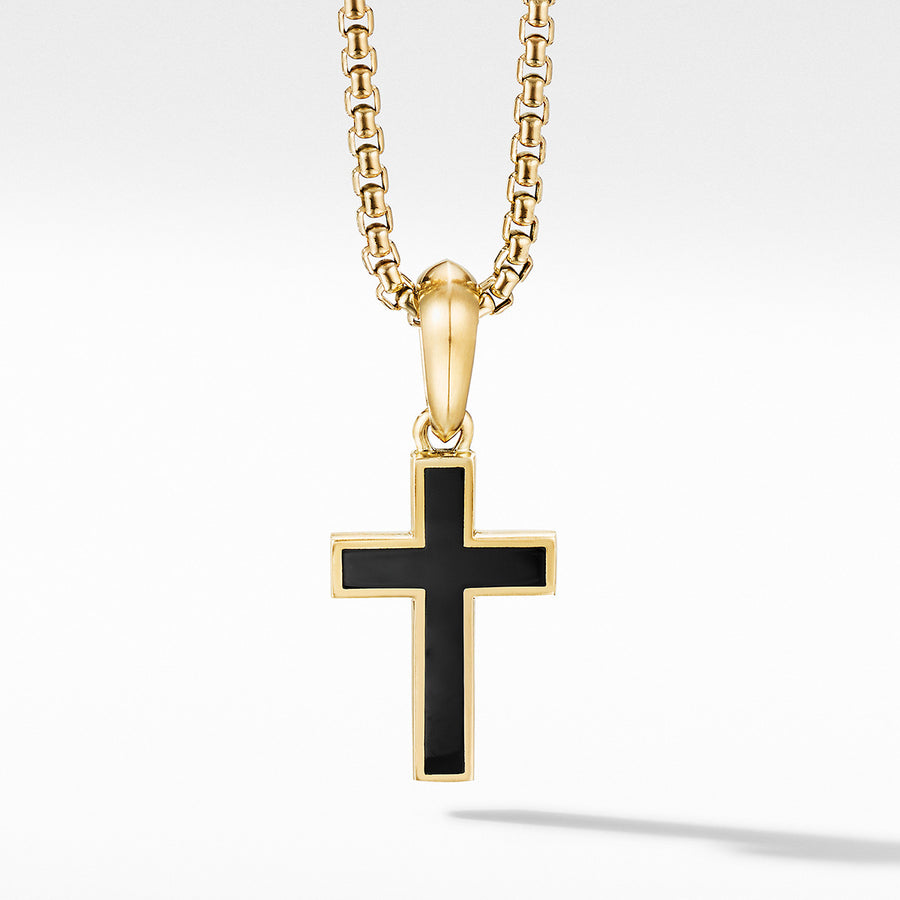 Exotic Stone Cross in 18K Yellow Gold with Black Onyx