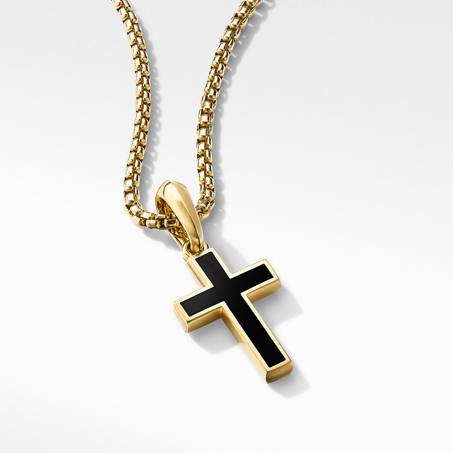 Exotic Stone Cross in 18K Yellow Gold with Black Onyx
