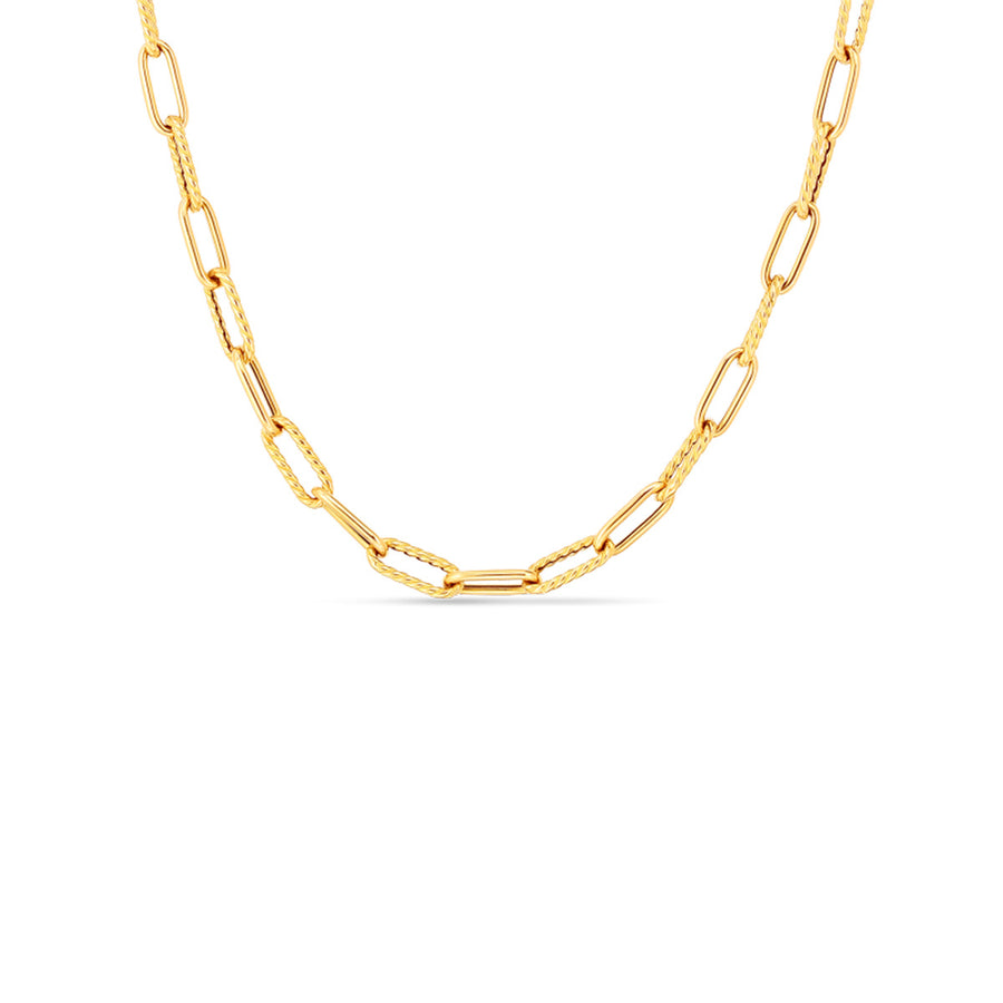 18K Alternating Polished and Fluted Fine Paperclip Link 17-Inch Chain