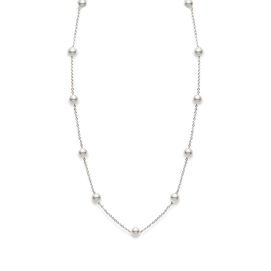 Akoya Cultured Pearl Station Necklace - 18K White Gold