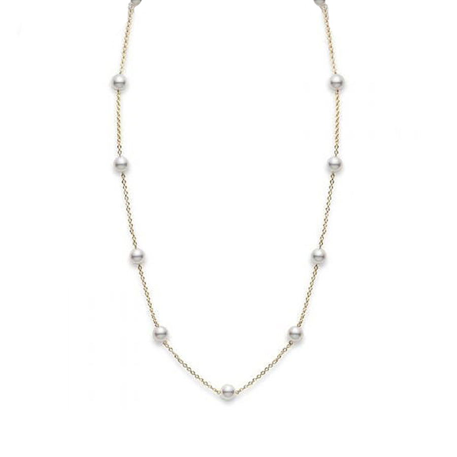 Akoya Cultured Pearl Station Necklace - 18K Yellow Gold