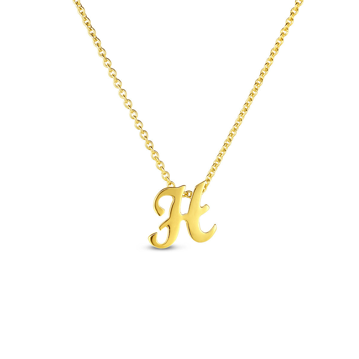Tiny Treasures Small Script Initial H Pendant in 18K Yellow Gold, 18in