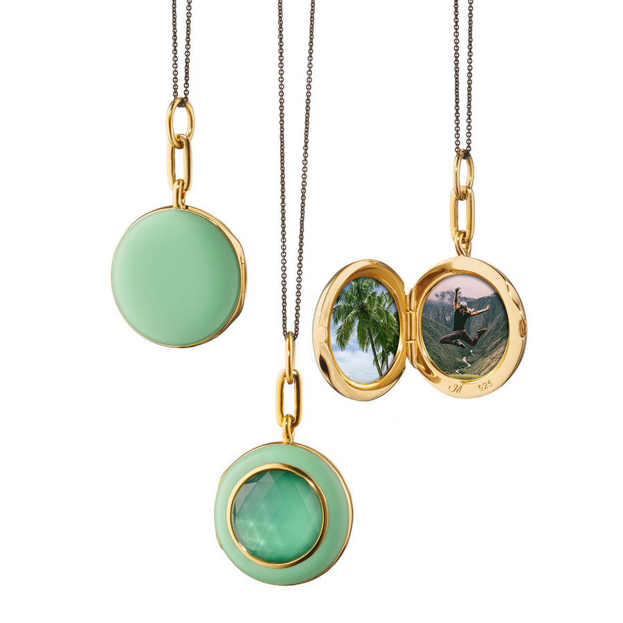 Green Enamel and Vermeil Locket with Green Amethyst