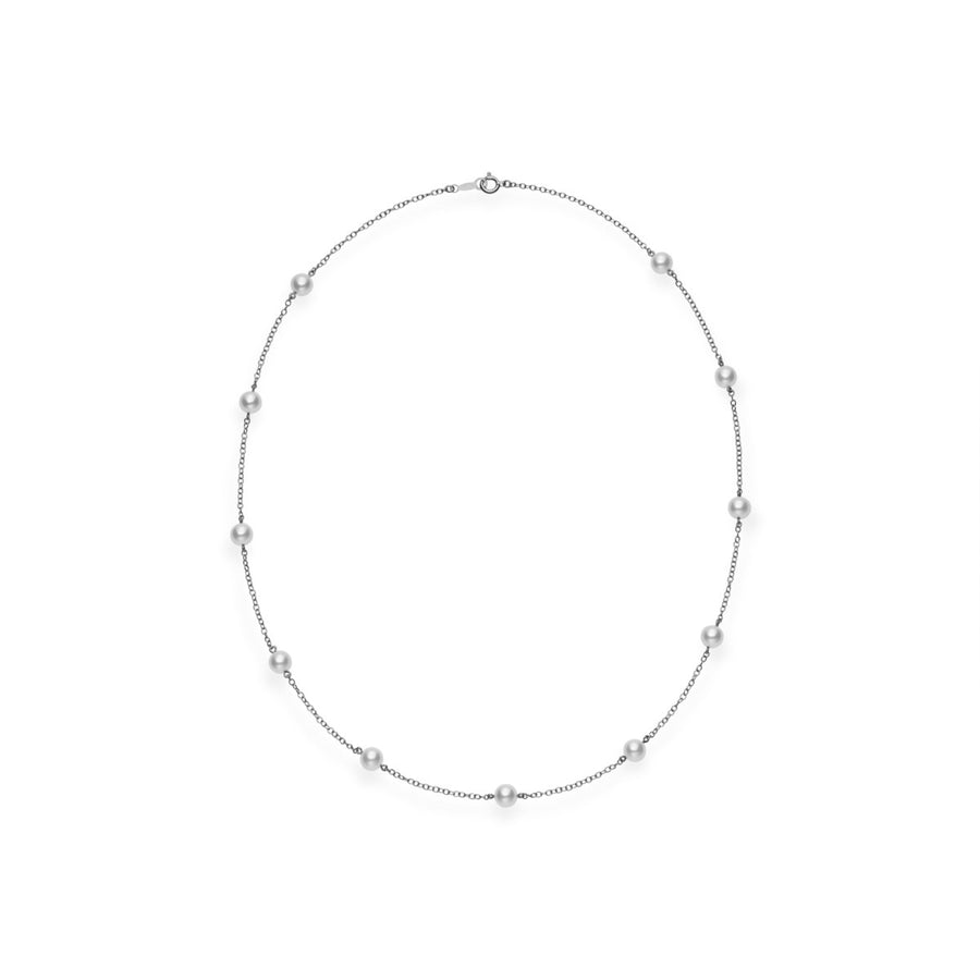 Akoya Cultured Pearl Station Necklace in 18K White Gold