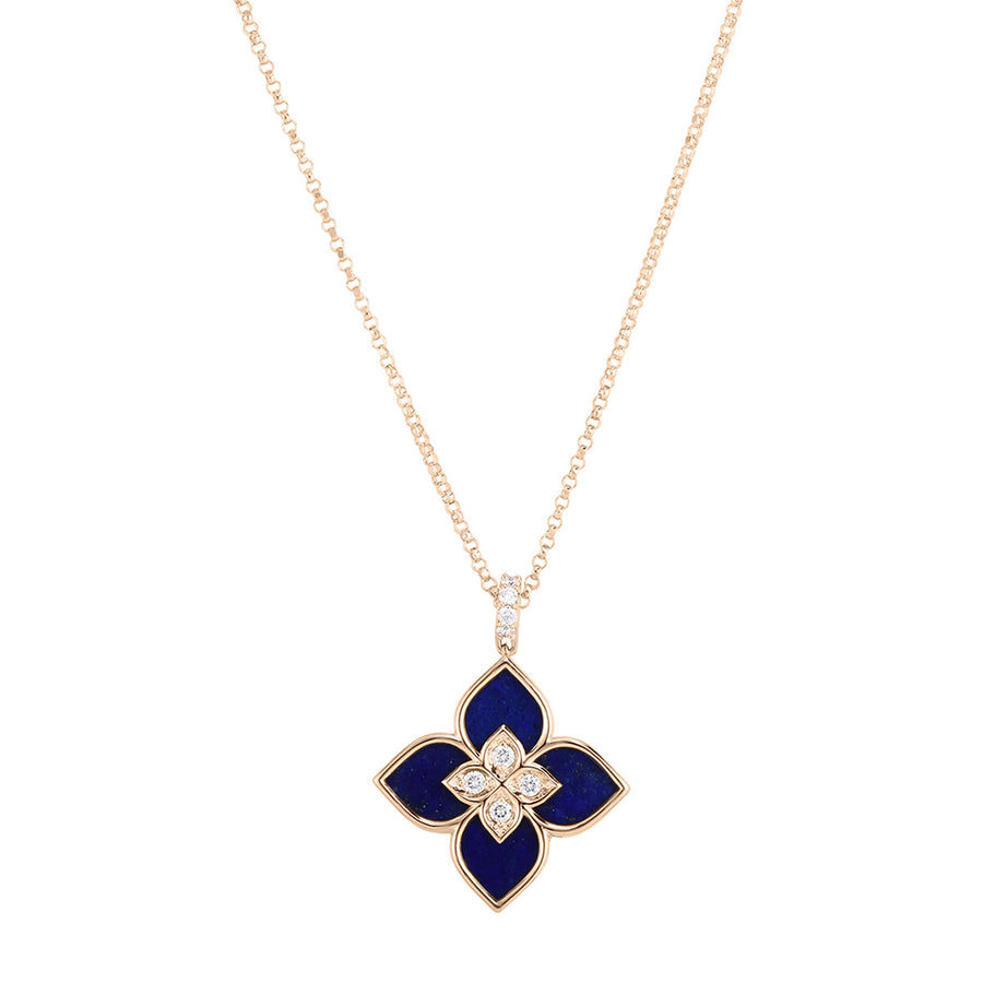 Lapis and Diamond Venetian Princess Flower Necklace