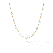 Pearl and Pave Station Necklace in 18K Yellow Gold with Diamonds