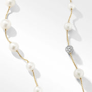 Pearl and Pave Station Necklace in 18K Yellow Gold with Diamonds