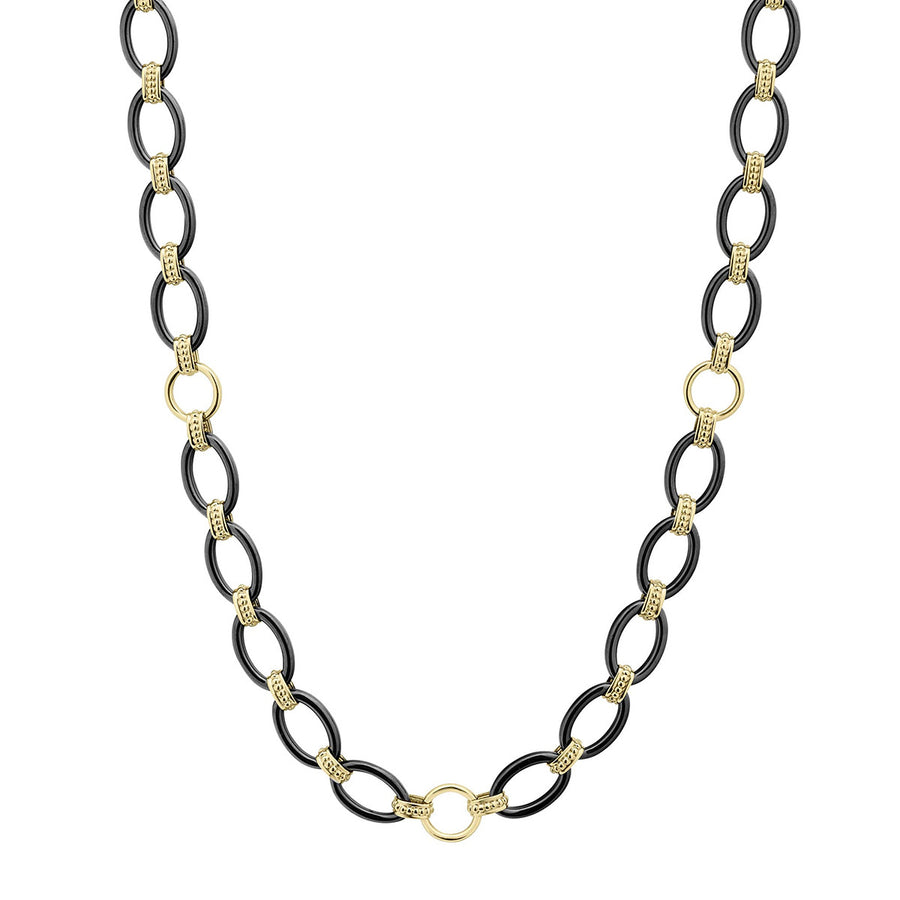 Long 18K Gold and Black Ceramic Link Necklace