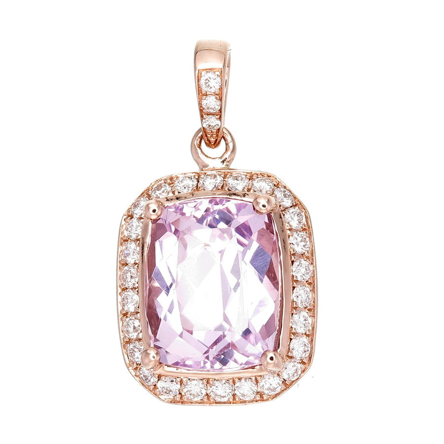 Rose Gold Kunzite Diamond Halo Pendant