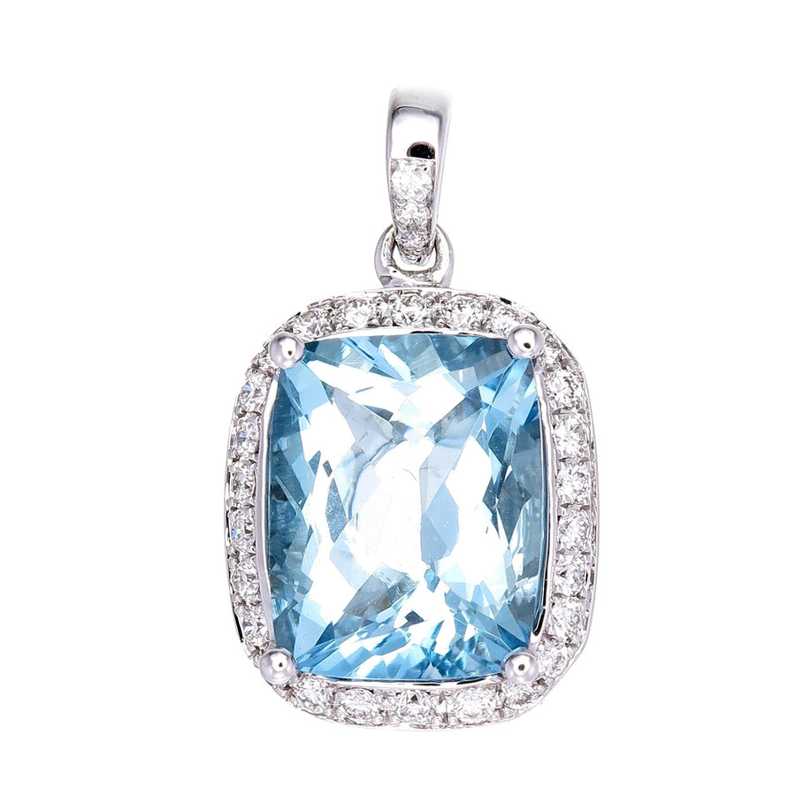 White Gold Aquamarine Diamond Halo Pendant