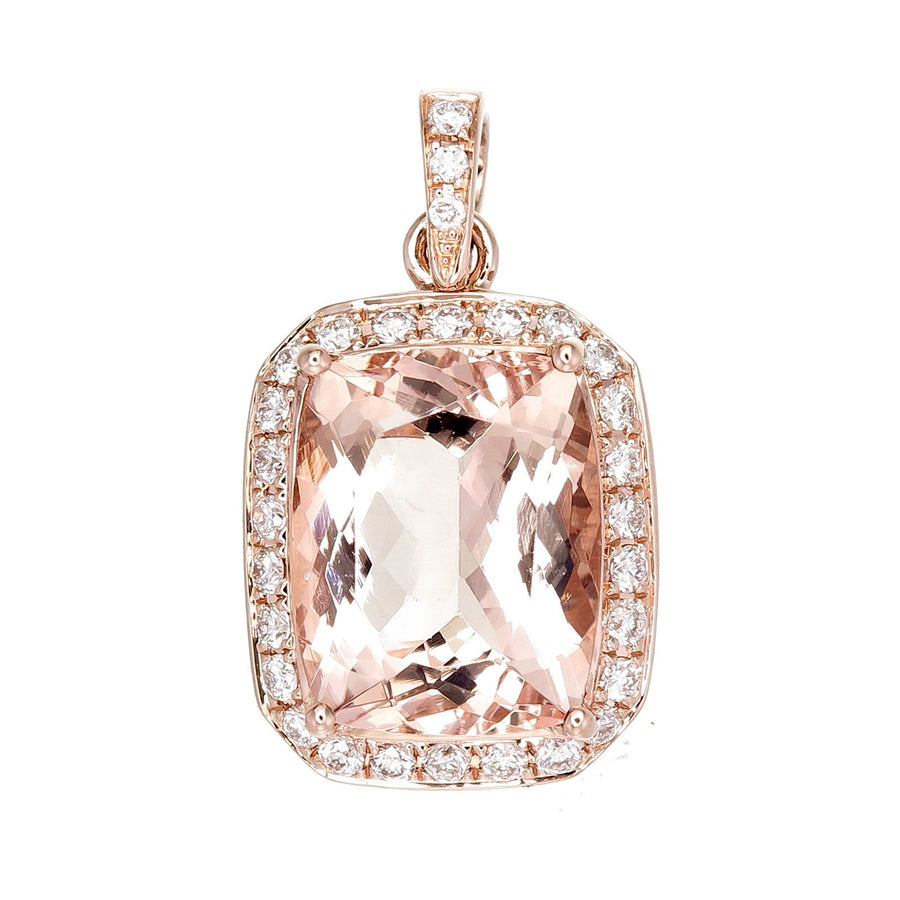 Rose Gold Morganite Diamond Halo Pendant