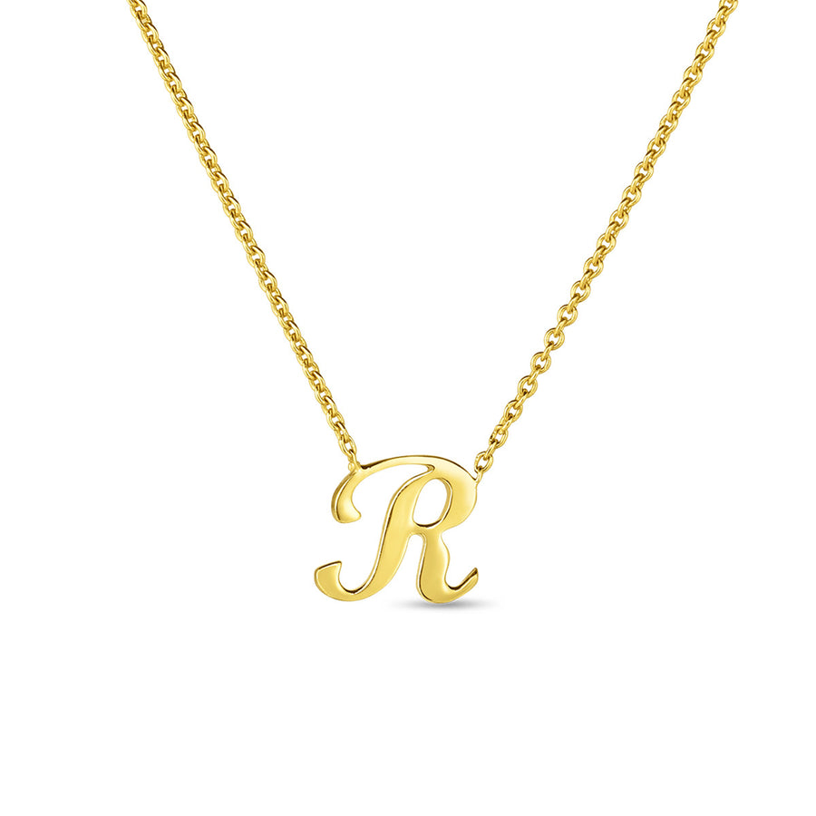 18K Small Script Initial R Pendant on Chain