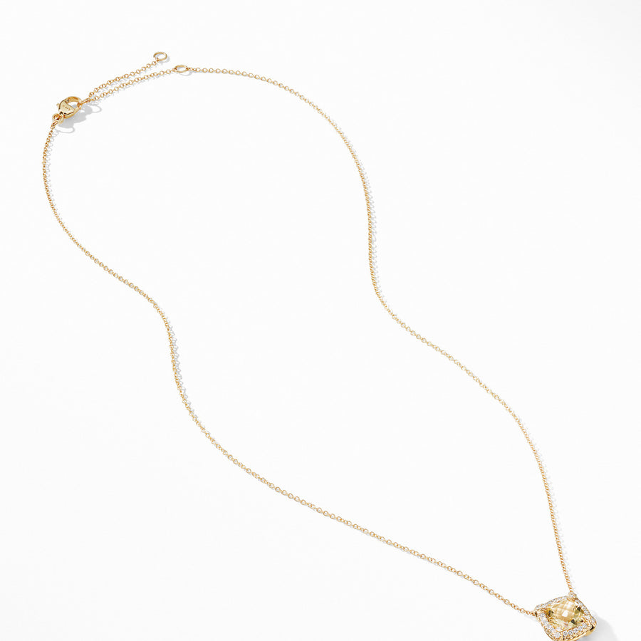 Petite Chatelaine Pave Bezel Pendant Necklace in 18K Yellow Gold with Champagne Citrine