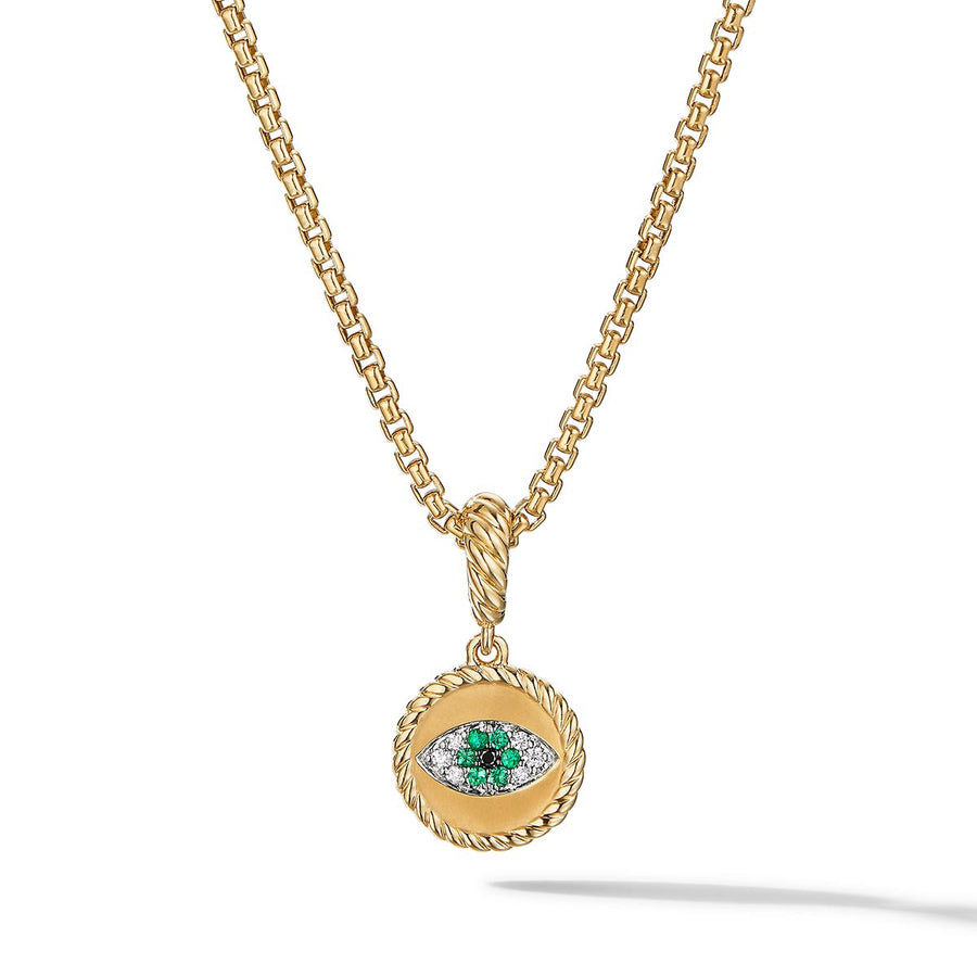 Evil Eye Amulet in 18K Yellow Gold with Pave Emeralds and Diamonds