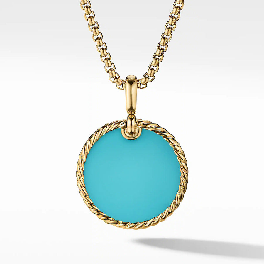 Disc Pendant in 18K Yellow Gold with Turquoise