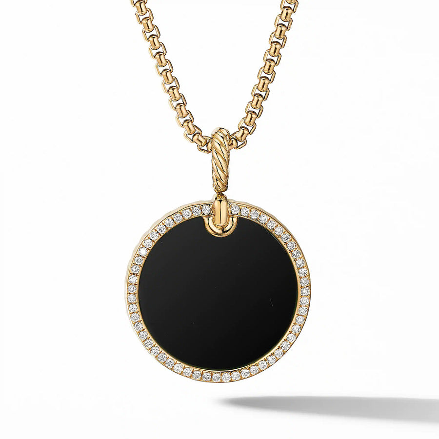 Disc Pendant in 18K Yellow Gold with Black Onyx and Pave Diamond Rim