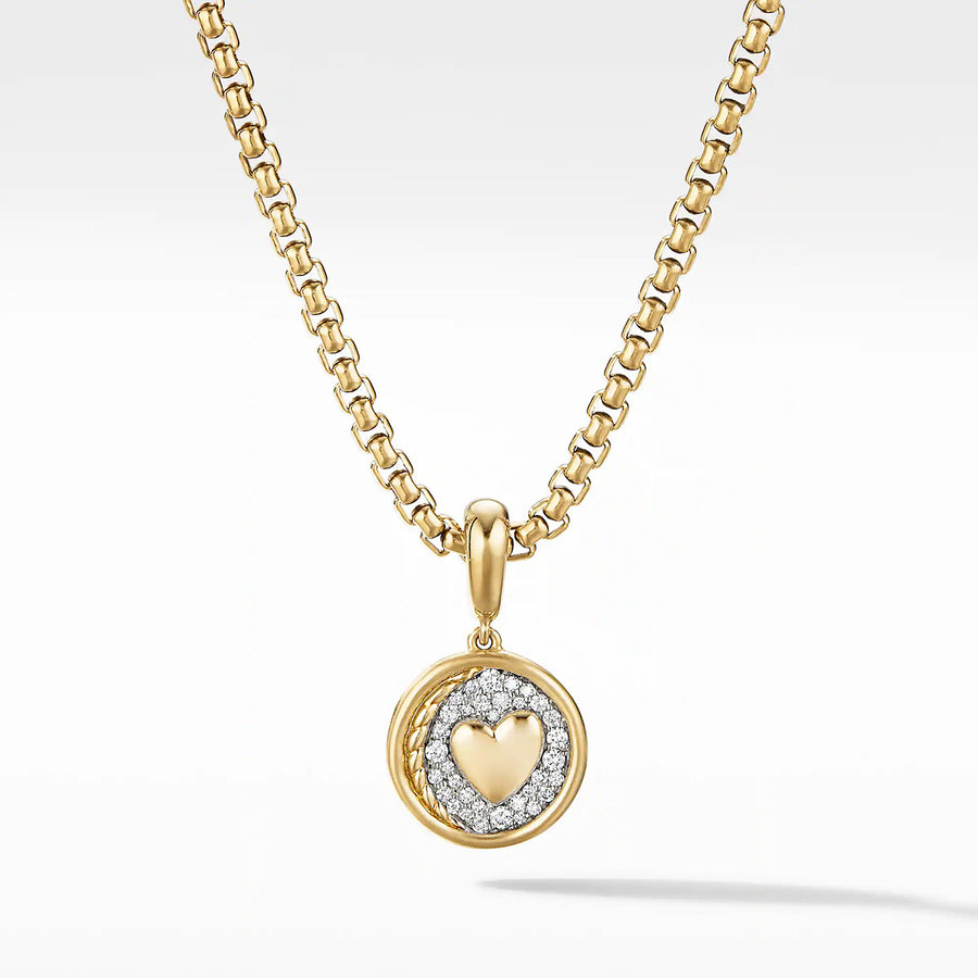 SY Heart Amulet in 18K Yellow Gold with Pave Diamonds