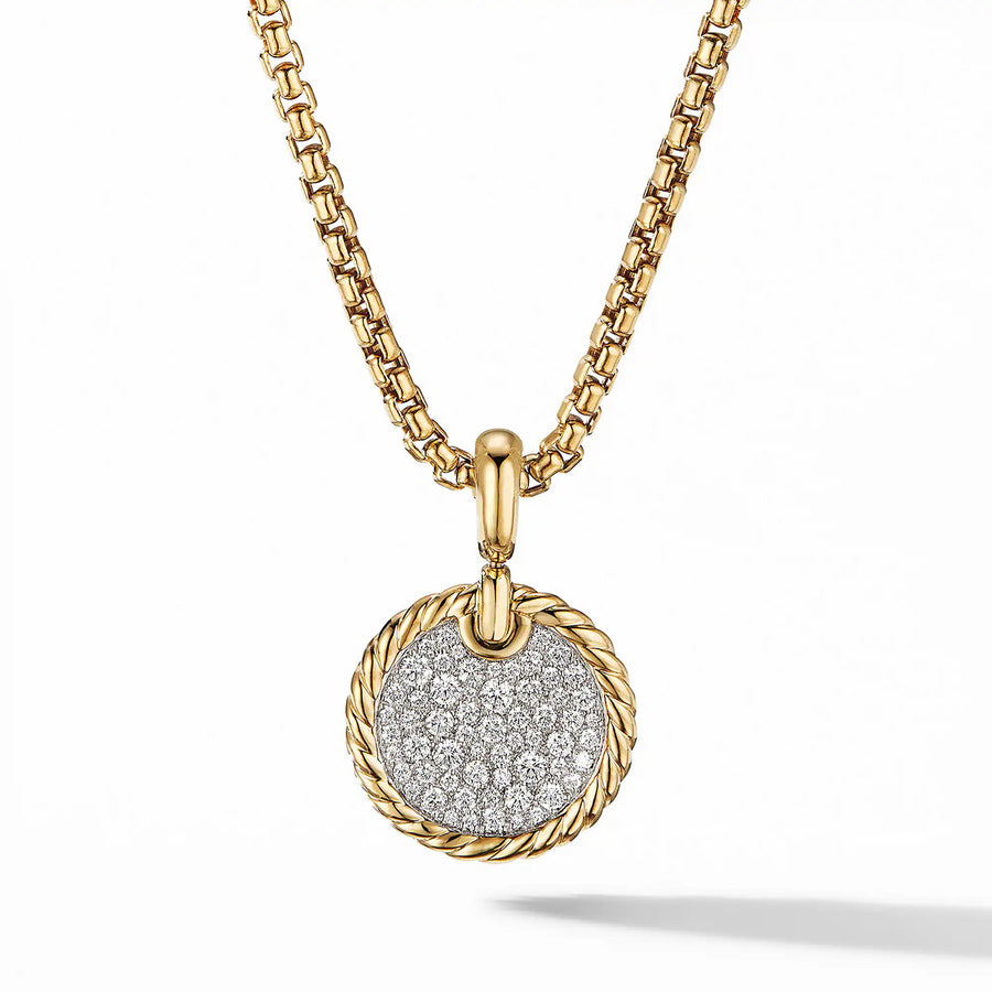 Disc Pendant in 18K Yellow Gold with Pave Diamonds
