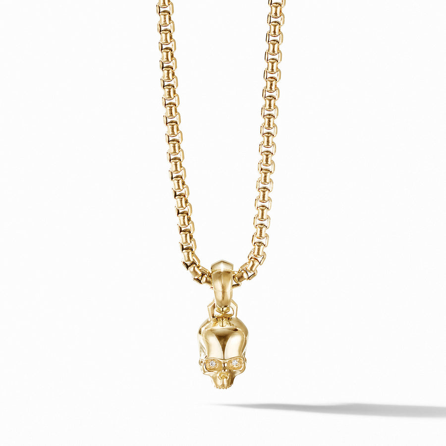 Skull Amulet in 18K Yellow Gold with Pave Diamonds